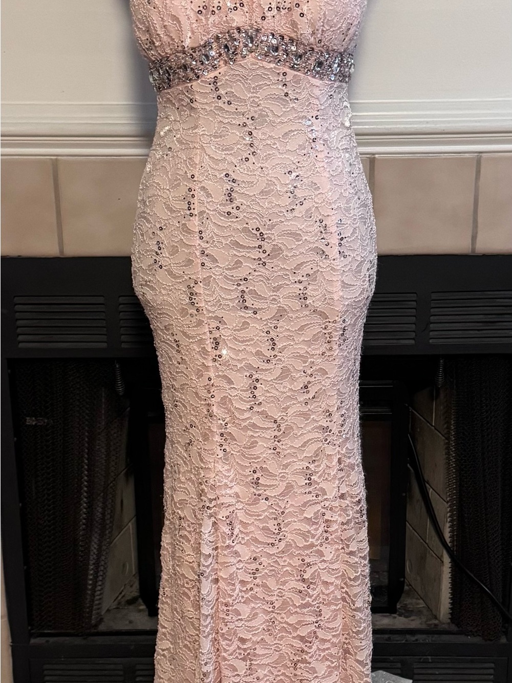 My Michelle Pink Sequin and Lace Party Dress with “Crystal” Accents